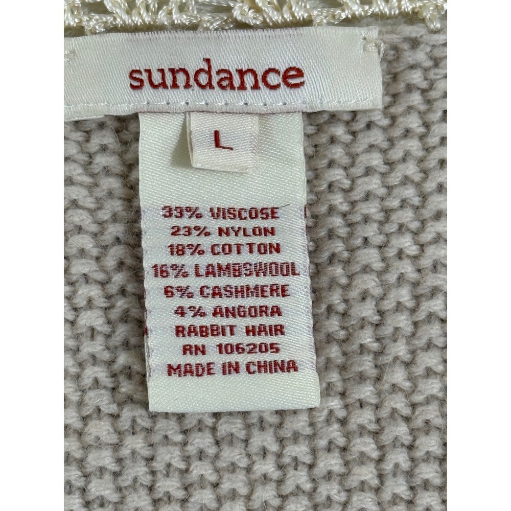 Sundance Women's L Cashmere Angora Lambswool Blend Open Knit Cardigan Beige Boho - Picture 4 of 9